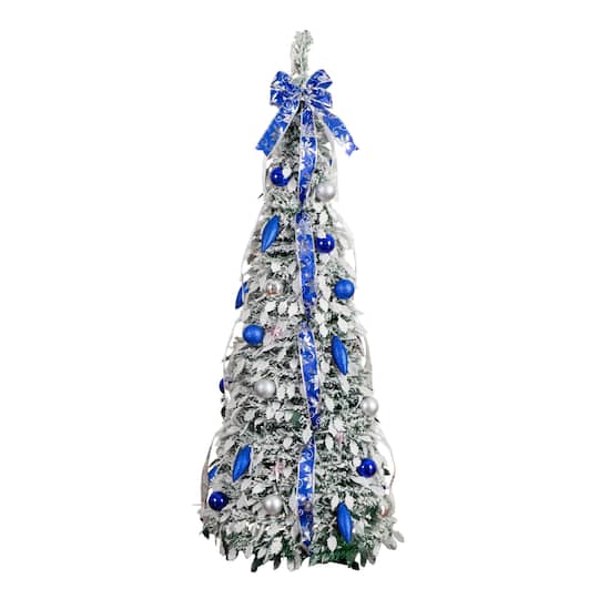 5ft. Pre-Lit Pop-Up Flocked Artificial Christmas Tree, Warm White LED Lights